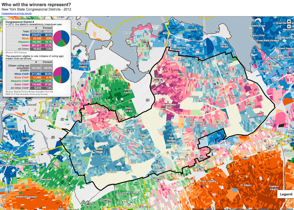 Demographic map of newly drawn Congressional District 6, which elected Grace Meng on Nov. 6, 2012. Source: Center for Urban Research, The Graduate Center of the City University of New York