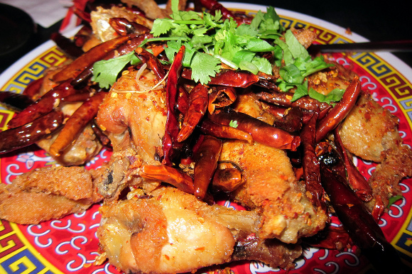 Chongqing chicken wings with chili and crispy beef tripe (Wally Gobetz )