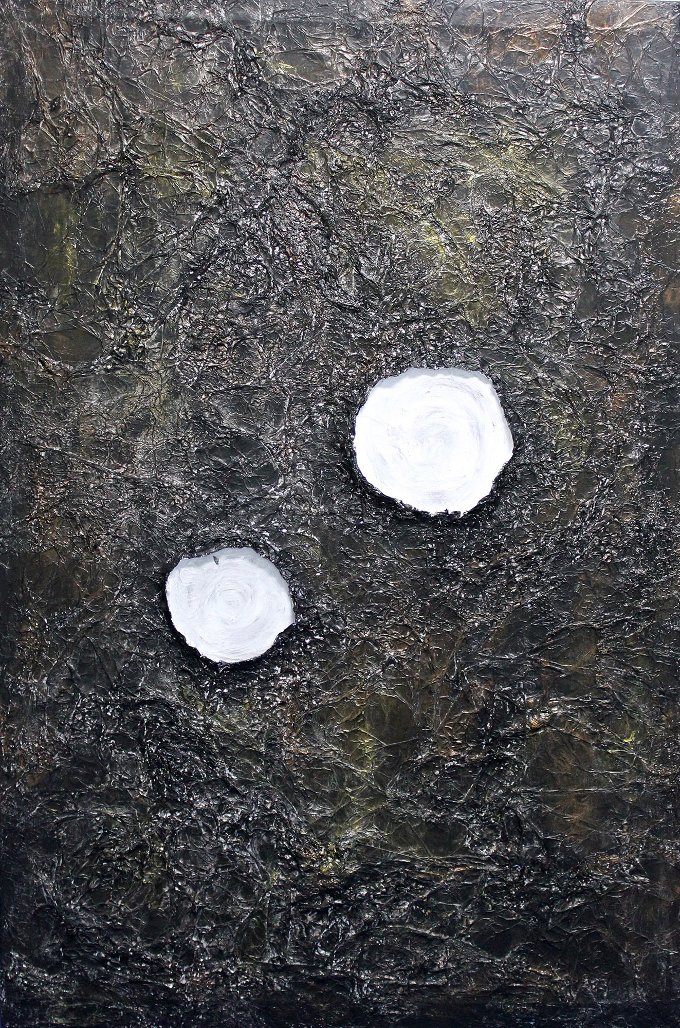 Ego Field, Acrylics, Aluminum Foil, Molding Paste on 32 x 48 canvas, 2012