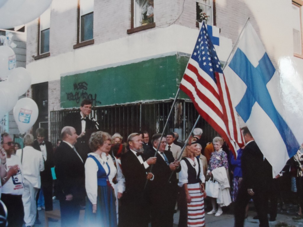 Caption: Robert Saasto and others at the dedication of Finlandia Street in 1991. Photo credit: Robert Saasto.