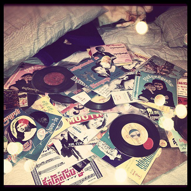 A collection of 45s and album artwork from Hun's collection. Photo courtesy of Nate Hun.