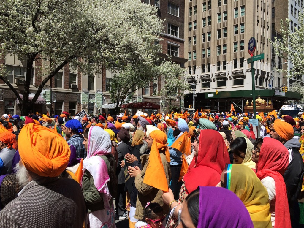 Thousands join the opening prayer before the start of the 28th annual Sikh Day Parade in Manhattan.