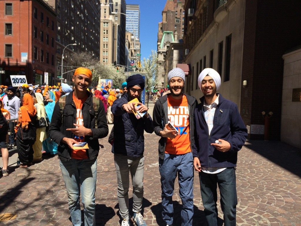 Amar Kalicharan (left) and his Junior Sikh Coalition friends pose for a photo during a long day of outreach activities.