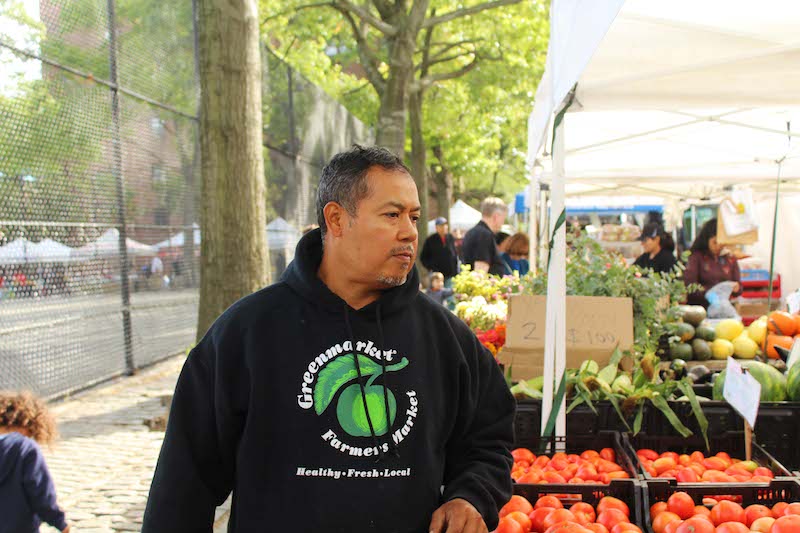 Sergio Nolasco at his stand at the Jackson Heights farmers' market. 