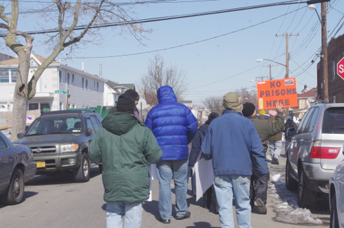 Demonstrators protest the construction of a “limited secure” facility in South Ozone Park during a march in February. Photo by Nadia Misir