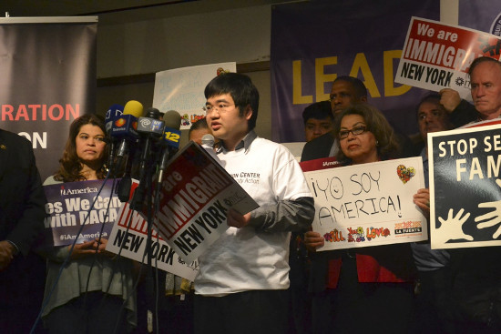 Jong-Min at a rally in February, 2015 after the delay on DACA+ and DAPA was put into effect. Photo courtesy of New York Immigration Coalition