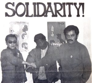 A newsprint poster from UC Berkeley's chapter of the Third World Liberation Front dated from March 1969, with Richard Aoki on the far left. Photo credit to Asian American Movement 1968.