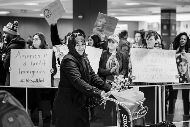 Photo of the Dulles International Airport Muslim Ban protest taken by Geoff Livingston on Flickr.
