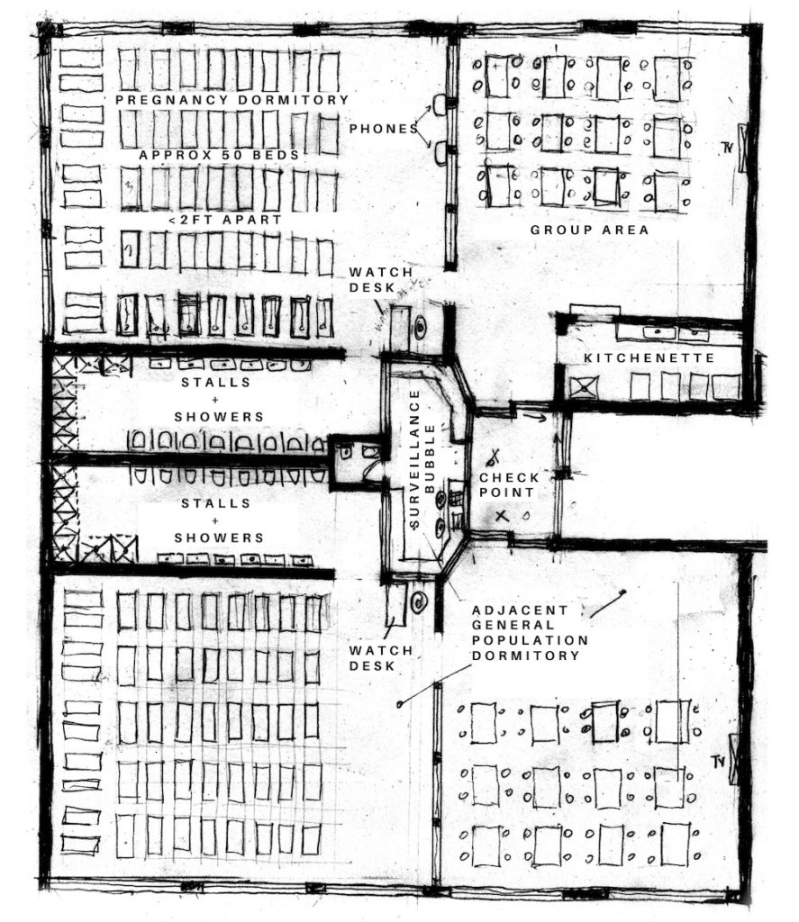 floorplan of a section of a carceral space